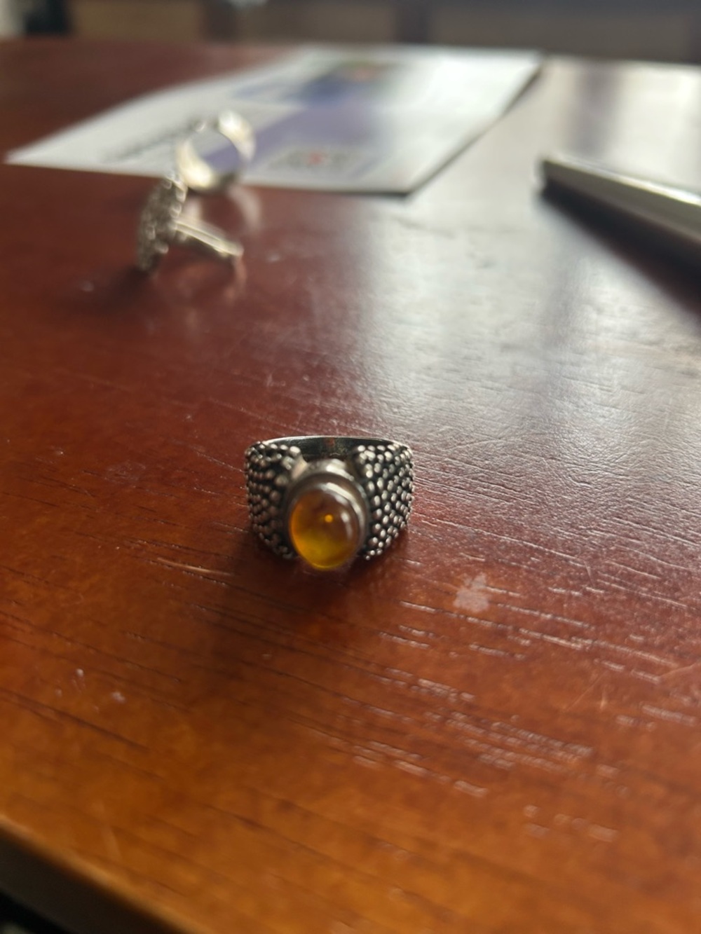 Silpada Silver Ring with Amber Yellow Cabochon